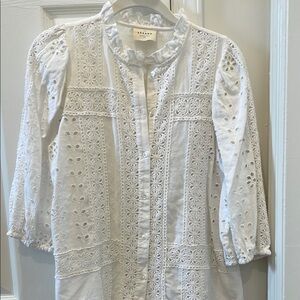 Sezane White Eyelet Lace Blouse, size 36